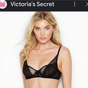 Victoria’s Secret Black Luxe Unlined Fishnet Demi Bra- Size 34 D
